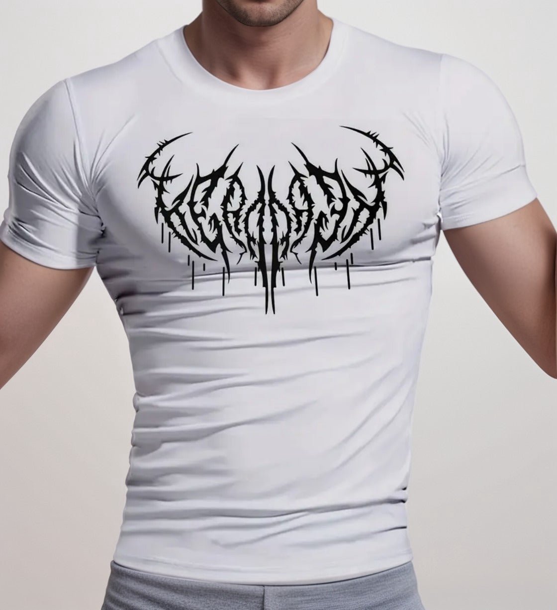 Atheletics Wear compression shirt in white and black bat design, offering support and comfort for high-performance gym wear.